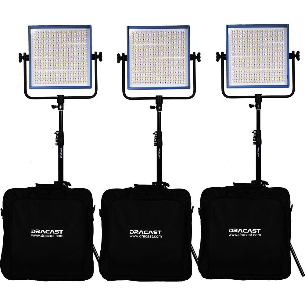 Dracast LED1000 Pro Ensemble de 3 Lumières Bicolor LED avec Monture V pour Pile et Supports