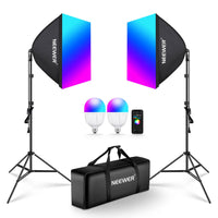 RGB Softbox Lighting Kit with 2 Lights, Softboxes and Supports