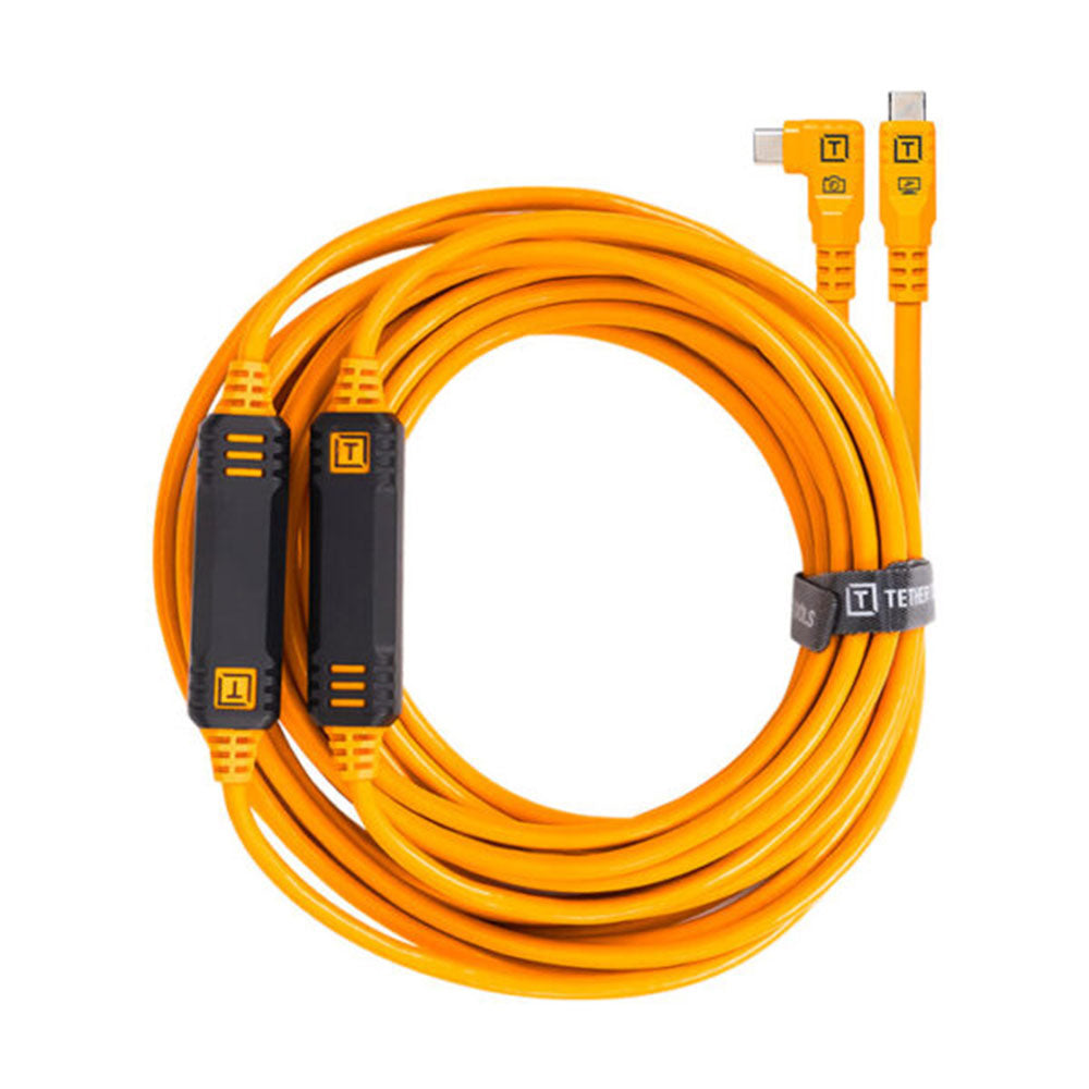 TetherPro USB-C to USB-C Cable (Straight to Right) 31ft (Orange)