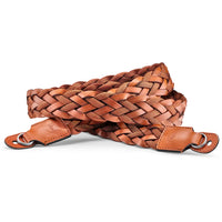 Flat Braided Rayon and Leather Carrying Strap (Cognac)