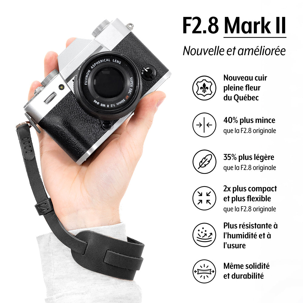 F2.8 Mark II Wrist Camera Strap with Pad (Black Leather)