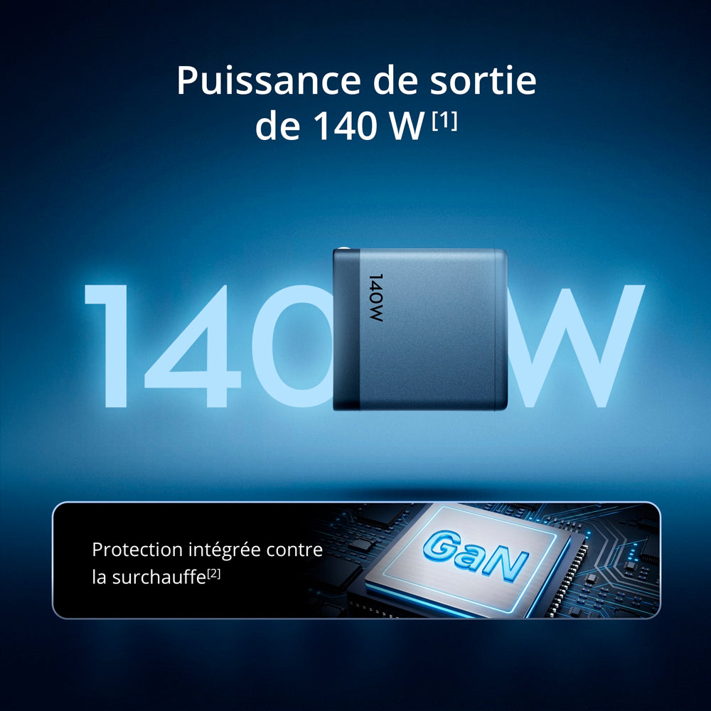 Power 140W GaN Charger with Power 7A USB-C Digital Display Cable 1m